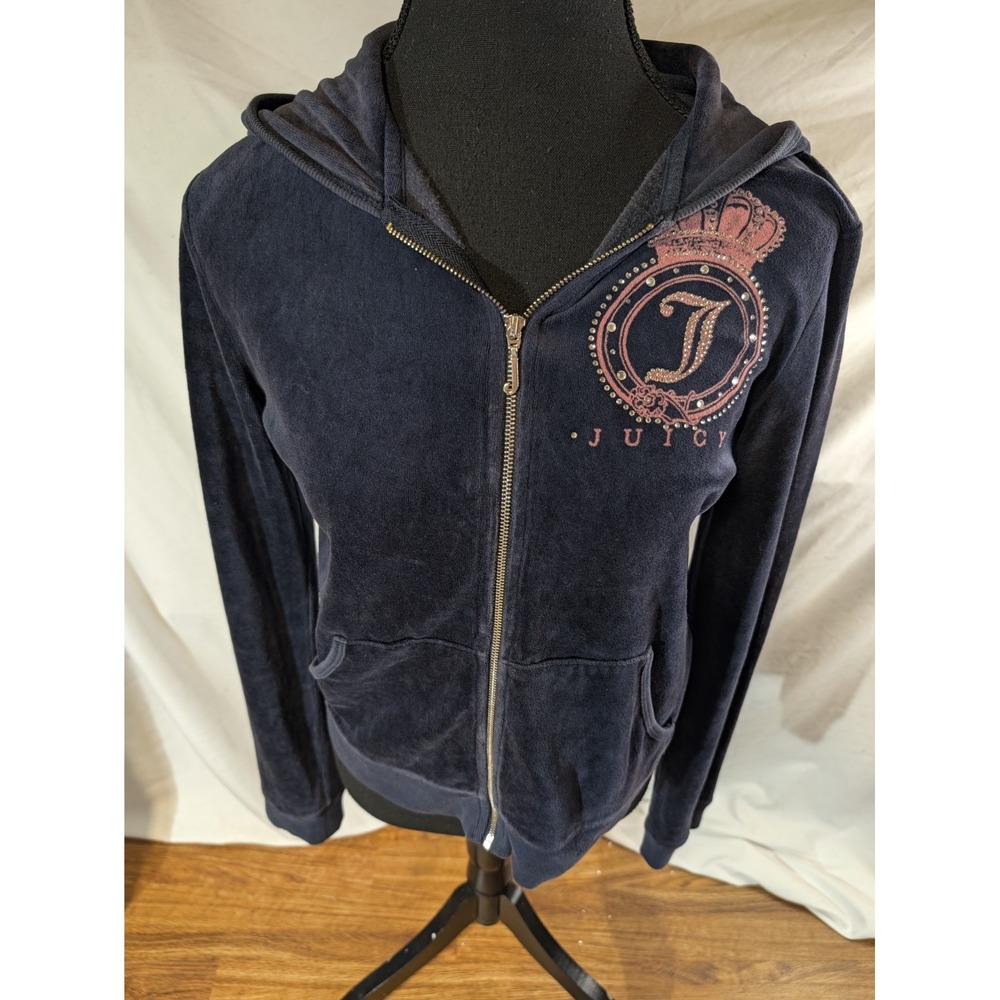 vintage juicy couture Scottie dog rhinestone blue velour track jacket...